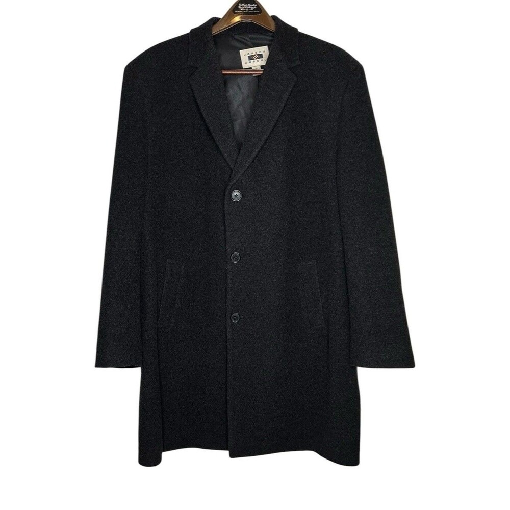 Joseph Abboud Wool Cashmere Overcoat Men's 46 LONG Black Flecked Winter Coat